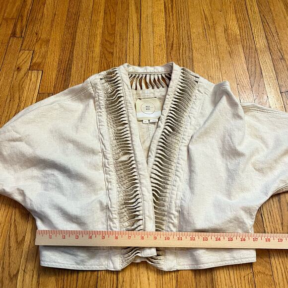 Anthropologie Hei Hei Jacket Womens Medium Large Ladder Beige Linen Blend Coat - Picture 6 of 7